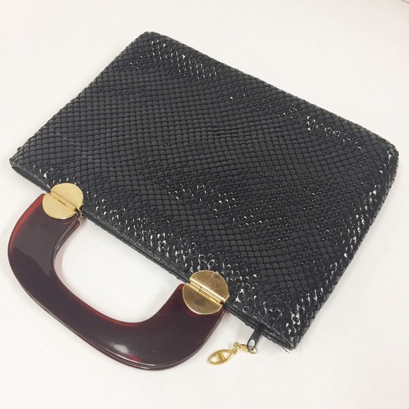 Unknown Handbags - Vintage Black Metal Mesh Lucite Handle Handbag